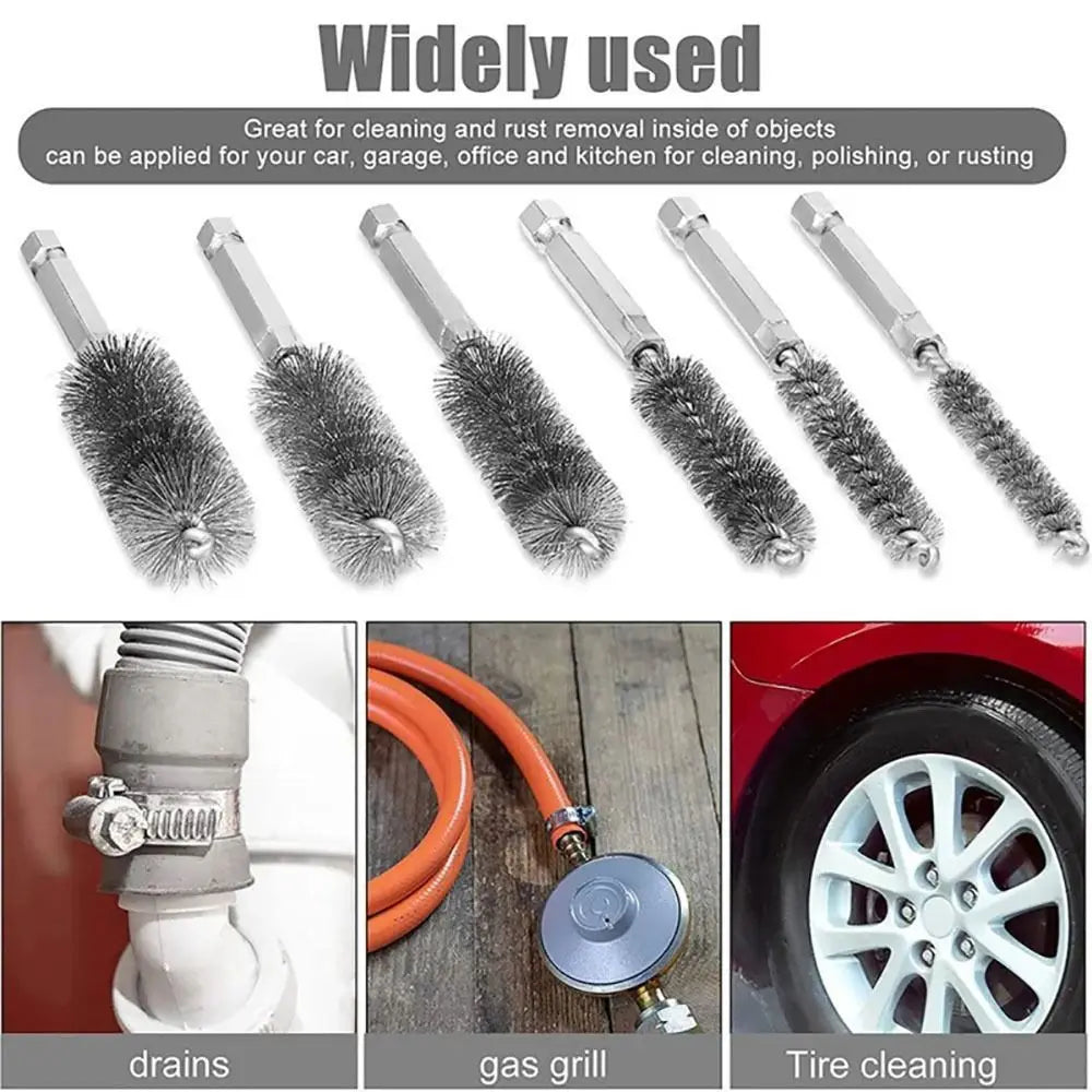 Stainless Steel Bore Brush Set 8–25mm | 6–14Pcs with 1/4" Hex