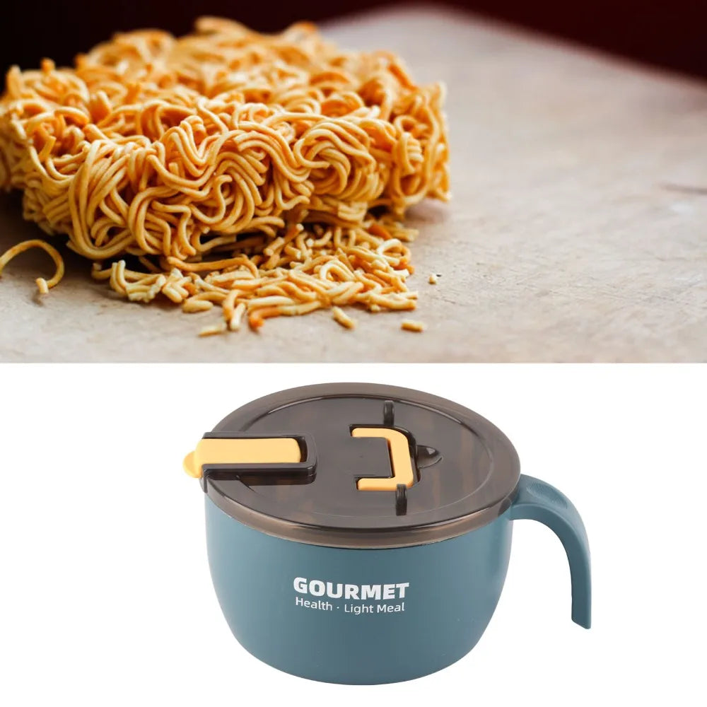 Stainless Steel Noodle Bowl 1300ml – Side Handle & Utensils