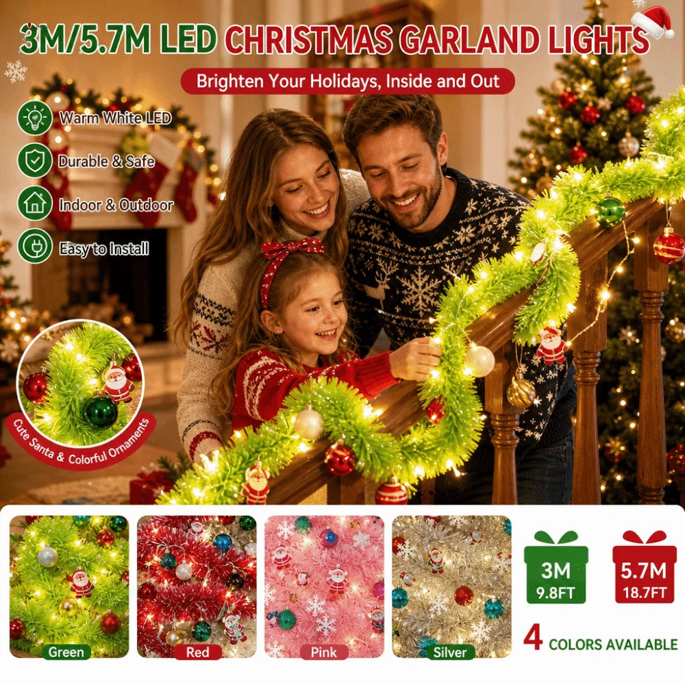 Christmas LED Furry String Lights Santa Garland 3m/5.7m
