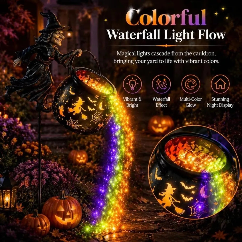 LED Halloween Witch Cauldron Solar Garden Light Shadow Projection