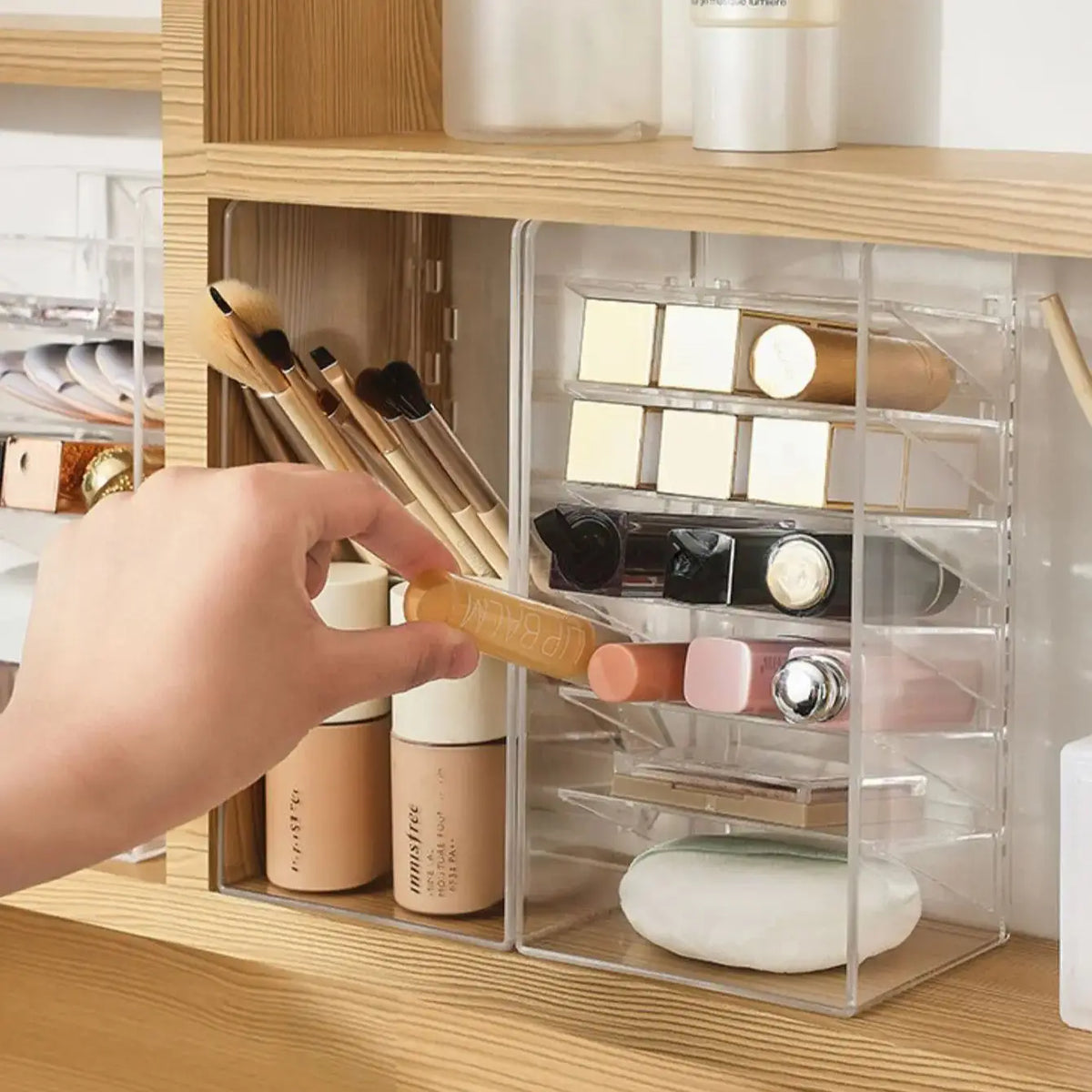 Transparent Bevelled Mirror Storage Box – Stackable Organizer