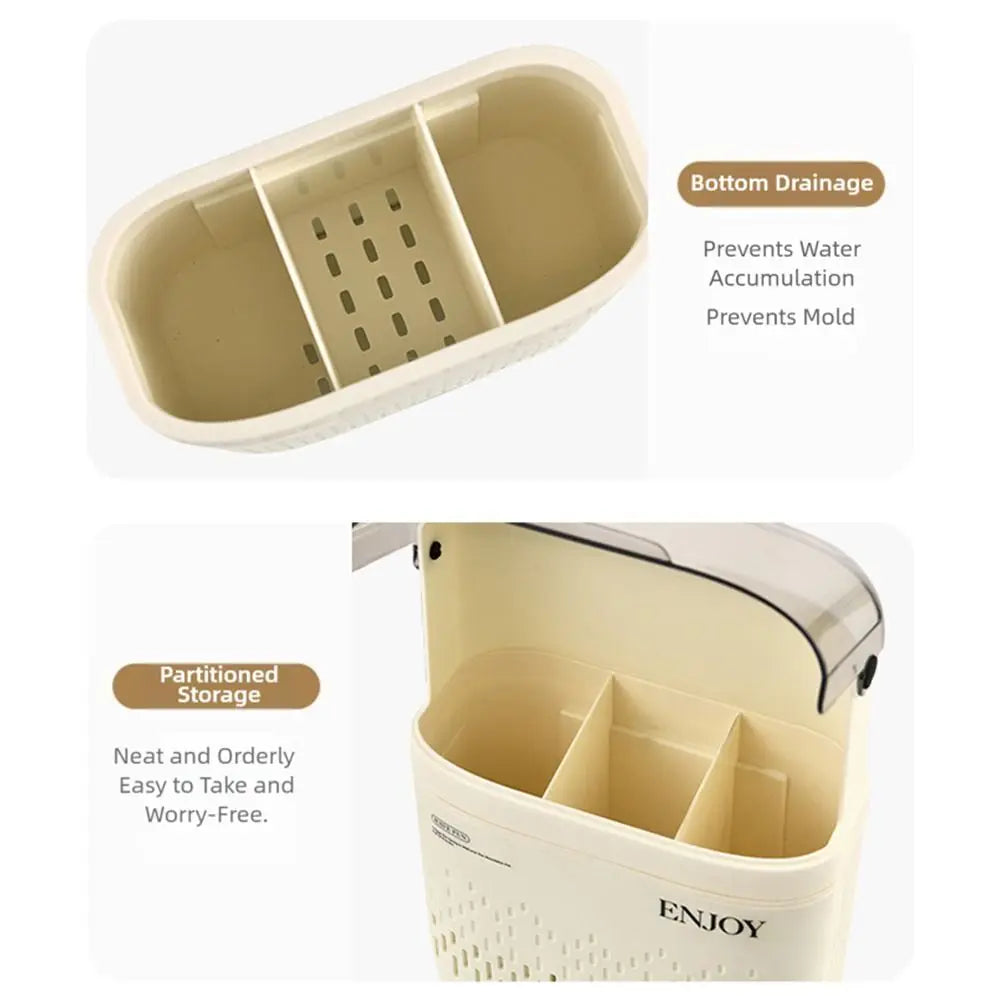 Wall-Mounted Cutlery Holder – Dustproof Utensil Drainage Shelf