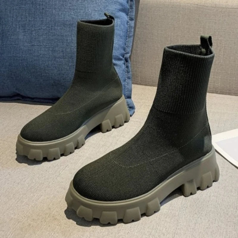Women's Elastic Sock Ankle Boots – Stretch Knit Slip-On