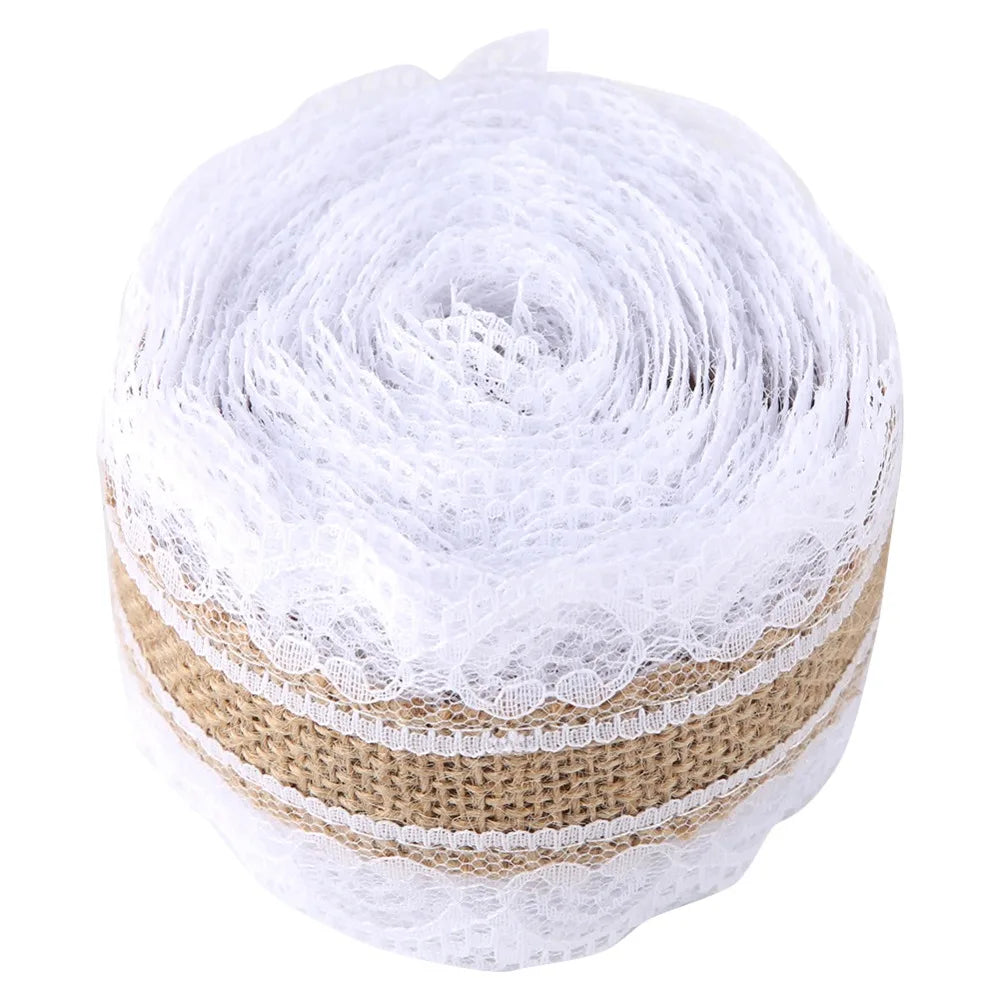 White Burlap Lace Jute Ribbon – 5m Vintage Hessian Trim