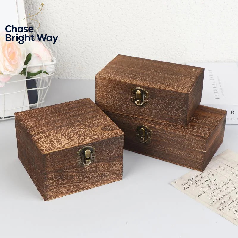 Vintage Wooden Hinged Box – Jewelry & Craft Storage with Lid