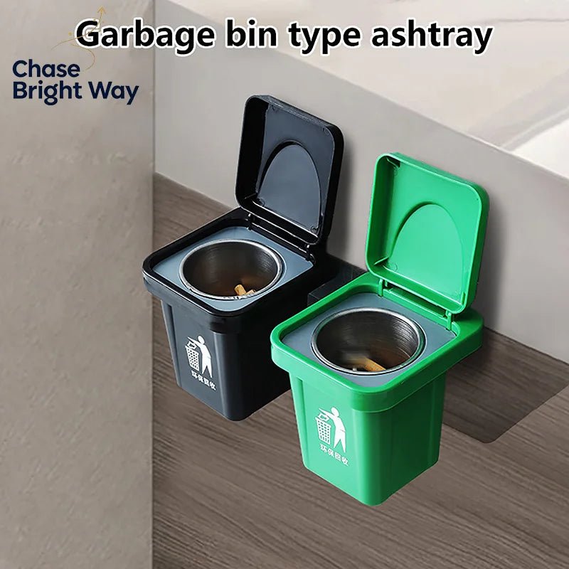 Wall-Mount Stainless Steel Ashtray with Lid | Anti-Fly Ash