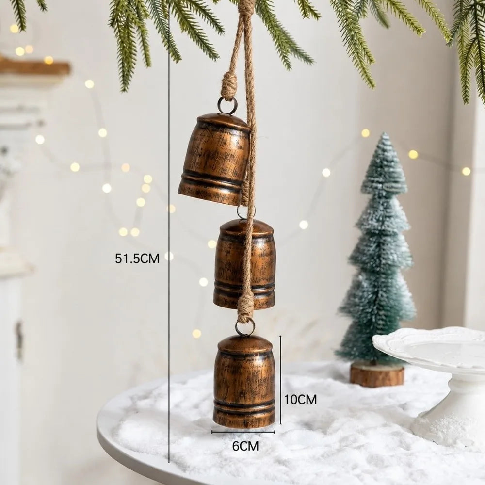 Vintage Iron Christmas Bell Ornament | Rustic Jute Rope Cluster