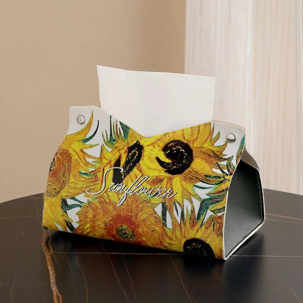 Vintage PU Leather Tissue Box Cover – Oil Painting Decor