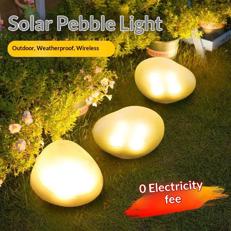 Solar Pebble Garden Lights – Waterproof Fake Rock Pathway Lamp