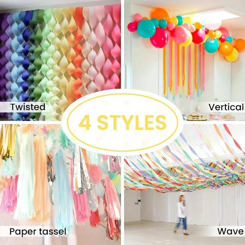 Pastel Crepe Paper Streamers 6-Pack – 492 Ft Party Decorations