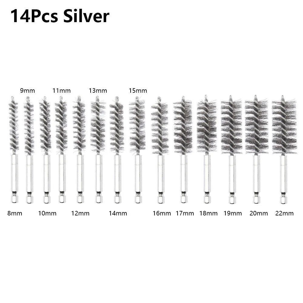 Stainless Steel Bore Brush Set 8–25mm | 6–14 Pcs with Hex Handle