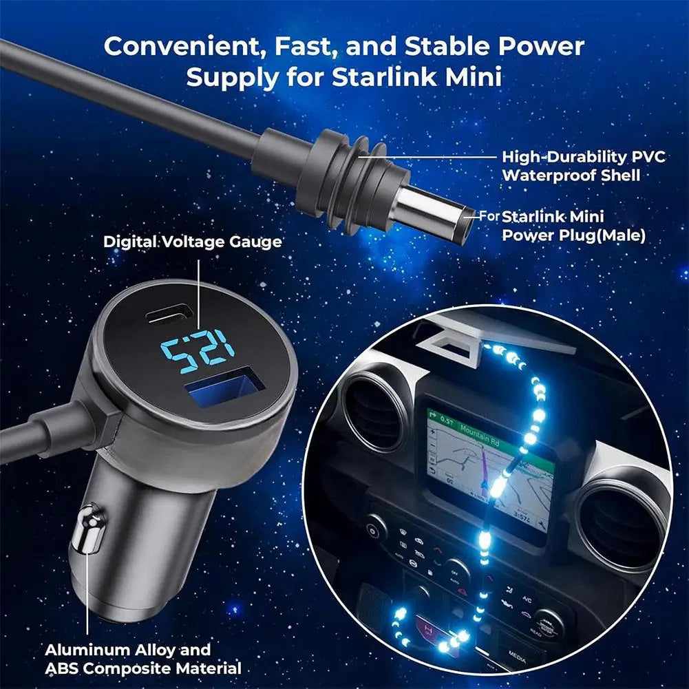 Starlink Mini Car Charger Cable 3-in-1 Digital Display USB-C