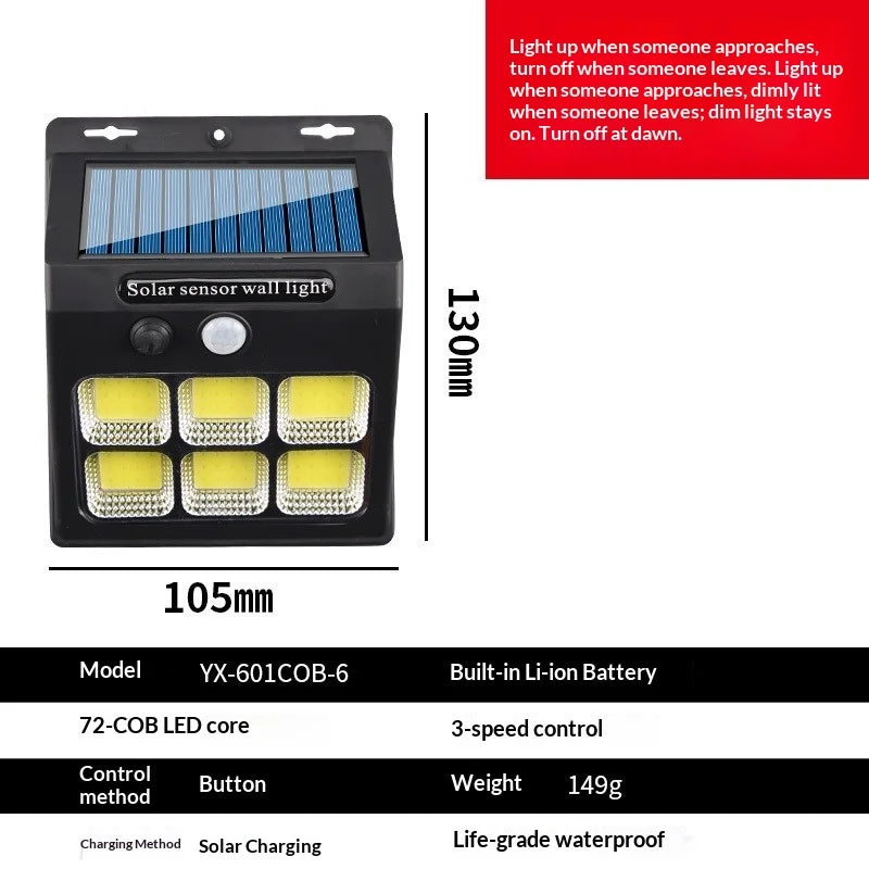 Solar Outdoor Wall Light – PIR Motion Sensor, 3 Modes, IP65
