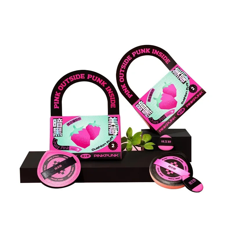 Pink Punk Thumb Powder Puff Set – 3 Pcs Flocking Air Cushion