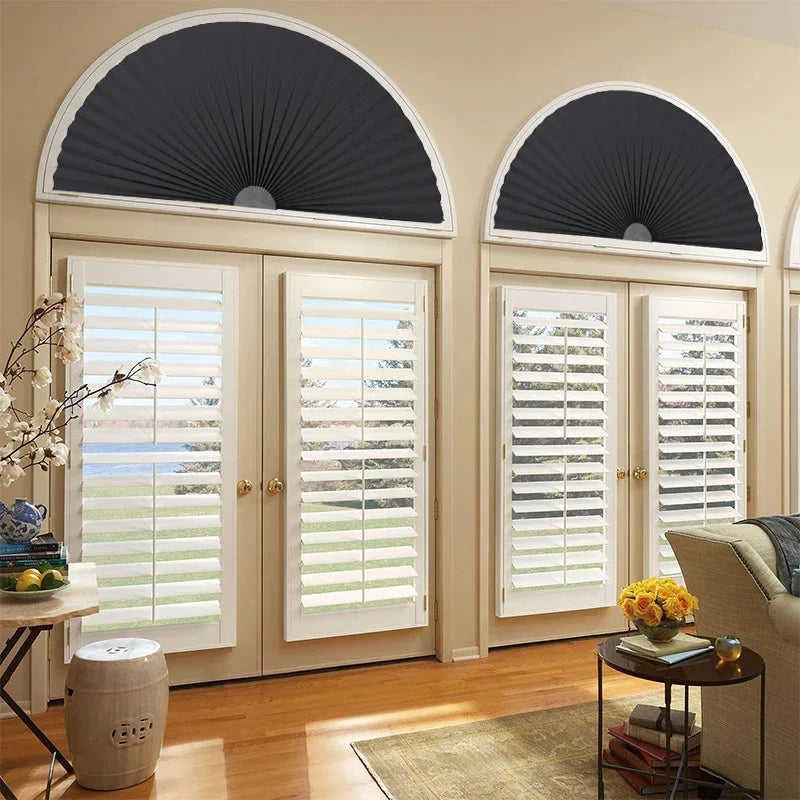 Self-Adhesive Arched Pleated Blind – Half Blackout Fan Shade