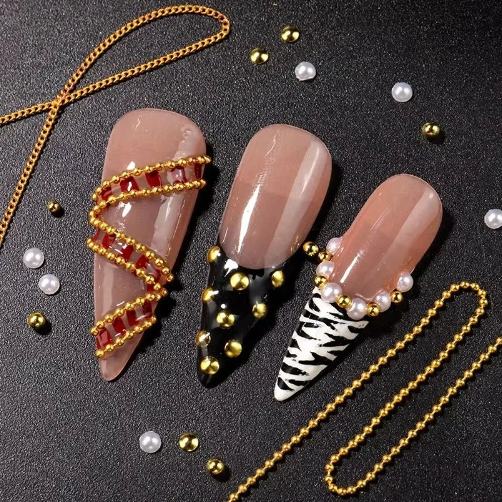 12-Grid 3D Nail Art Studs – Metal Beads, Pearl & Charms Set