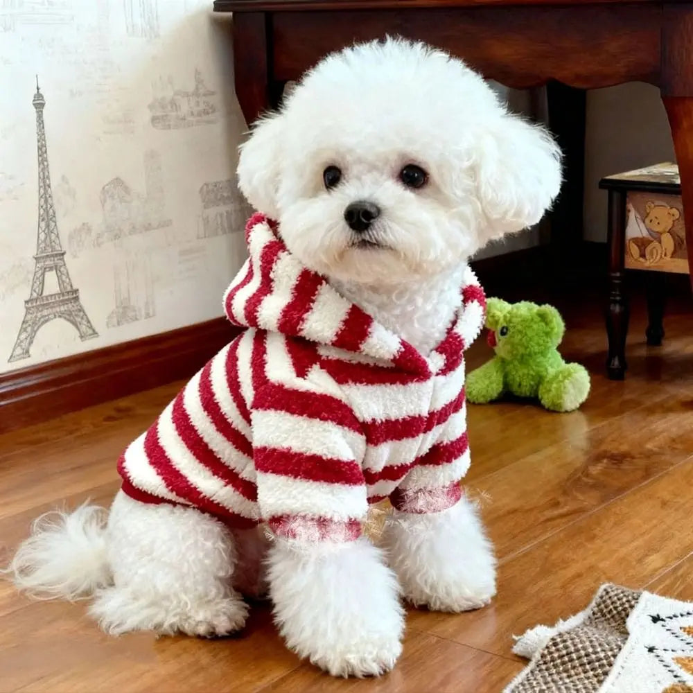 Fleece Dog Sweatshirt with Hat – Striped Winter Puppy Hoodie