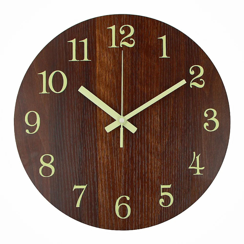 Luminous Wood Wall Clock – Silent Quartz Retro Antique 30cm