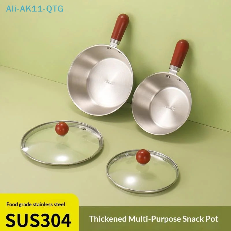 Stainless Steel Bowl Walnut Handle & Lid – Single Serve 17-20cm