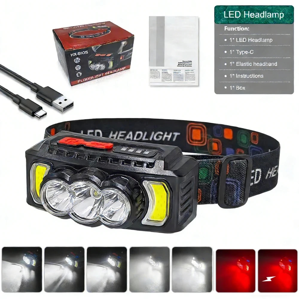 Rechargeable LED Headlamp 7 Modes Red Light IPX4 Waterproof