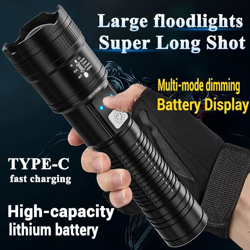 Zoomable LED Flashlight – 1200mAh USB-C Rechargeable Torch