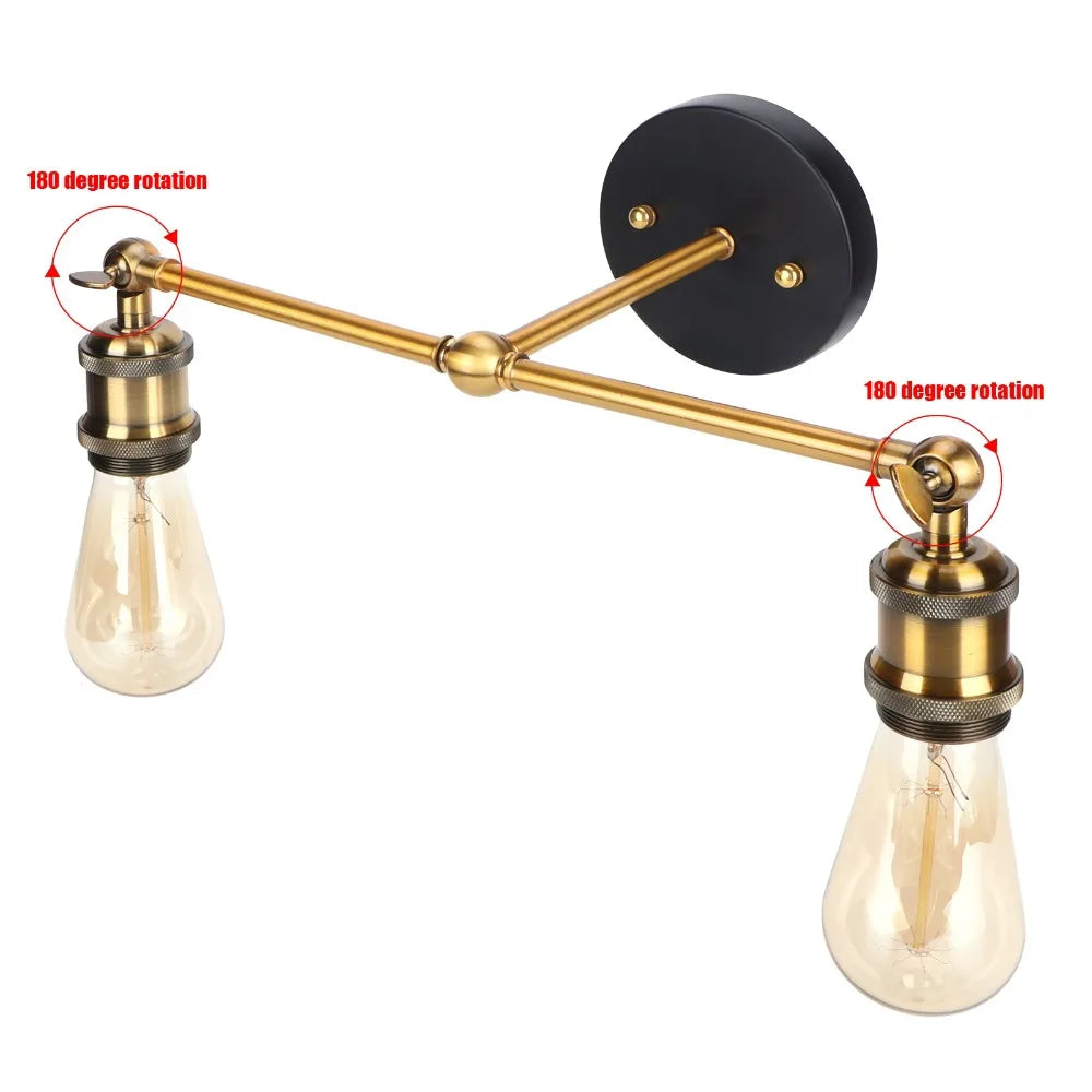 Vintage Double-Head E26 Wall Sconce – Bronze Iron Wall Lamp