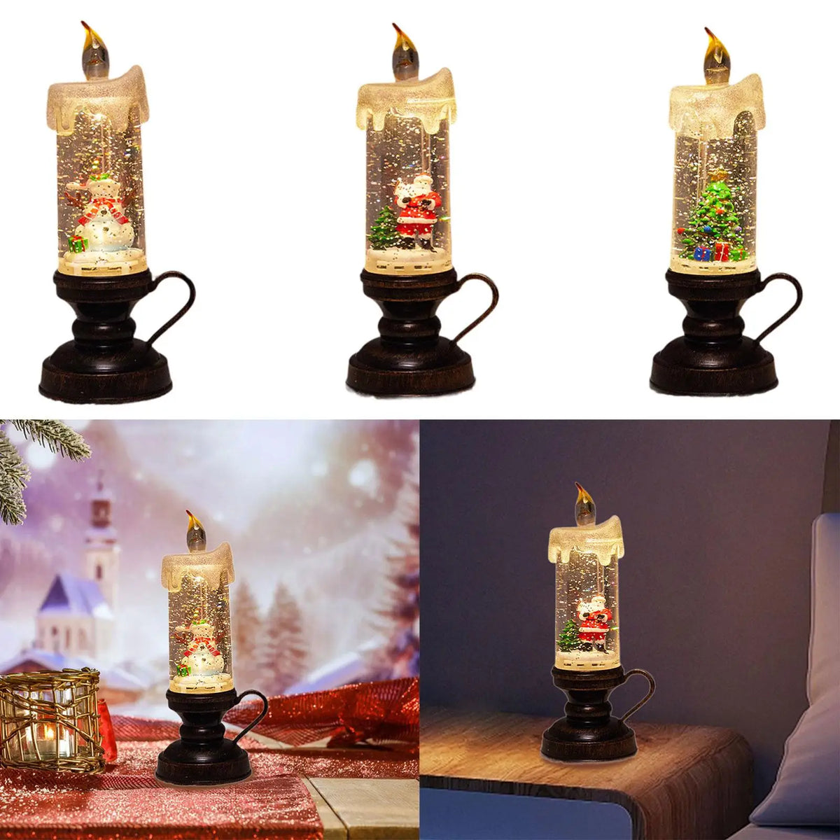 Christmas Snow Globe Flameless LED Candle | Swirling Glitter