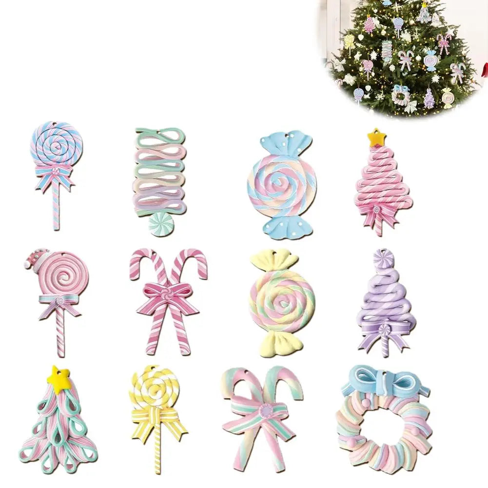 Wooden Pastel Candy Christmas Ornaments Set – 12/24/36 Pcs