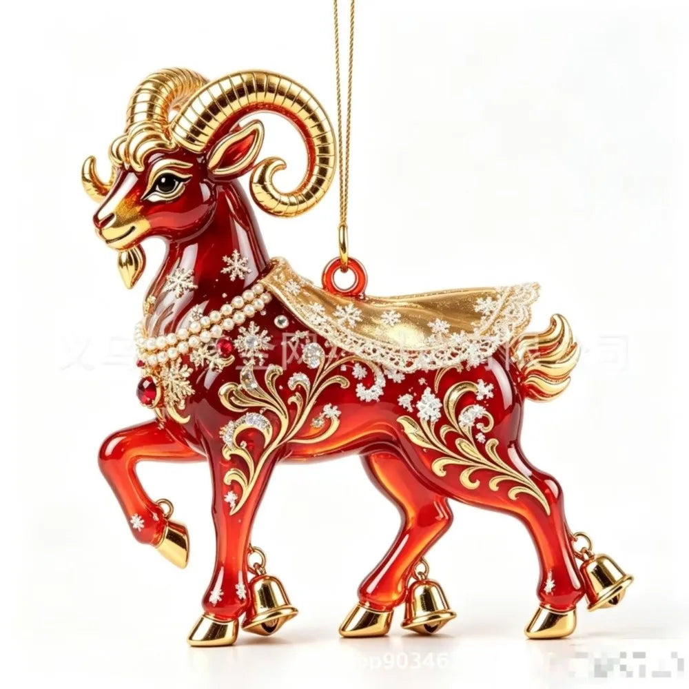 Rhinestone Goat Hanging Ornament – Acrylic Christmas Decor