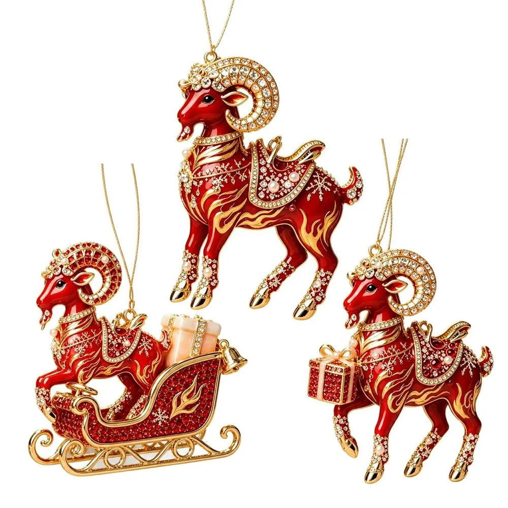 Rhinestone Acrylic Goat Hanging Ornaments – Zodiac Set 4–7 Pcs
