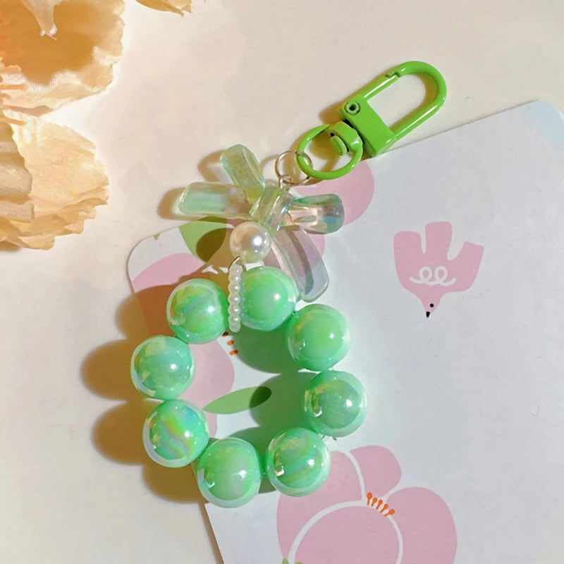 Candy Bow Beaded Wrist Strap Phone Charm & Keychain