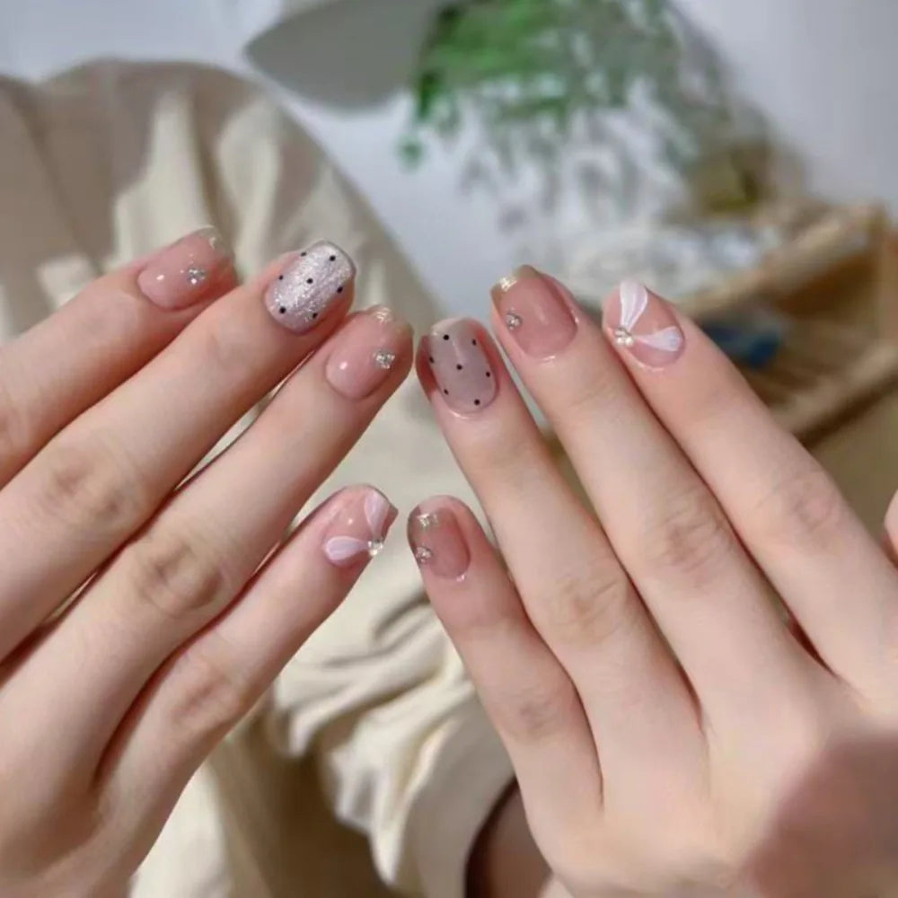 30-Pack Short Ballerina False Nails – French Cat Eye DIY Tips