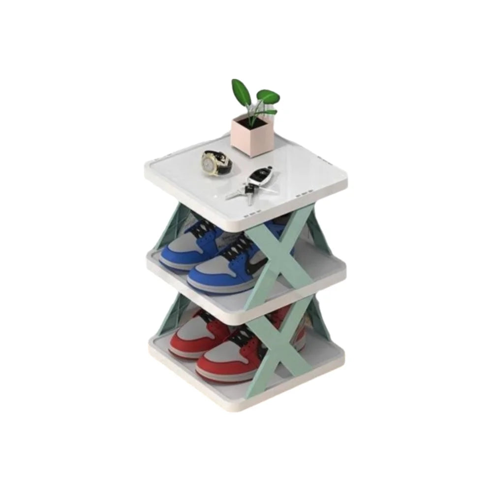 Folding X-Shape Shoe Rack – Detachable Plastic Shoe Organizer
