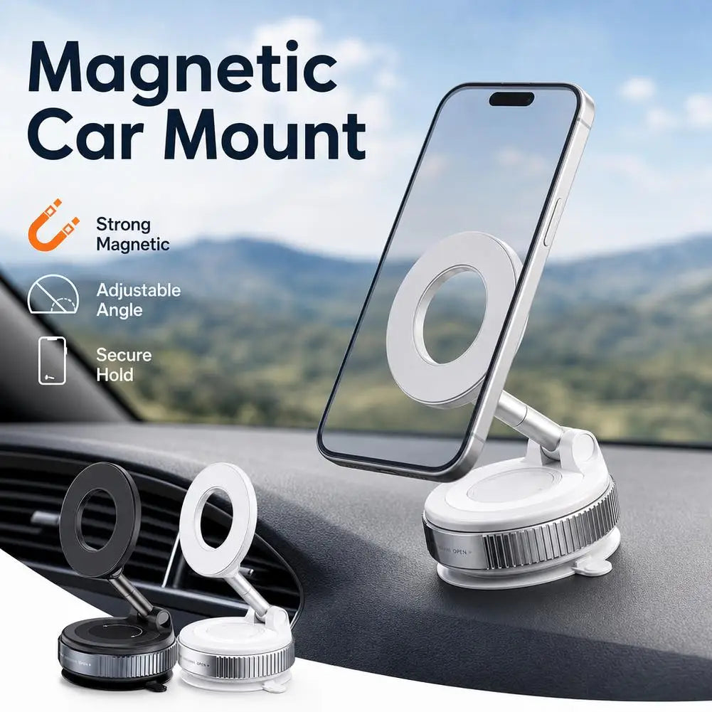 Magnetic Vacuum Car Phone Mount – 360° Rotating Suction