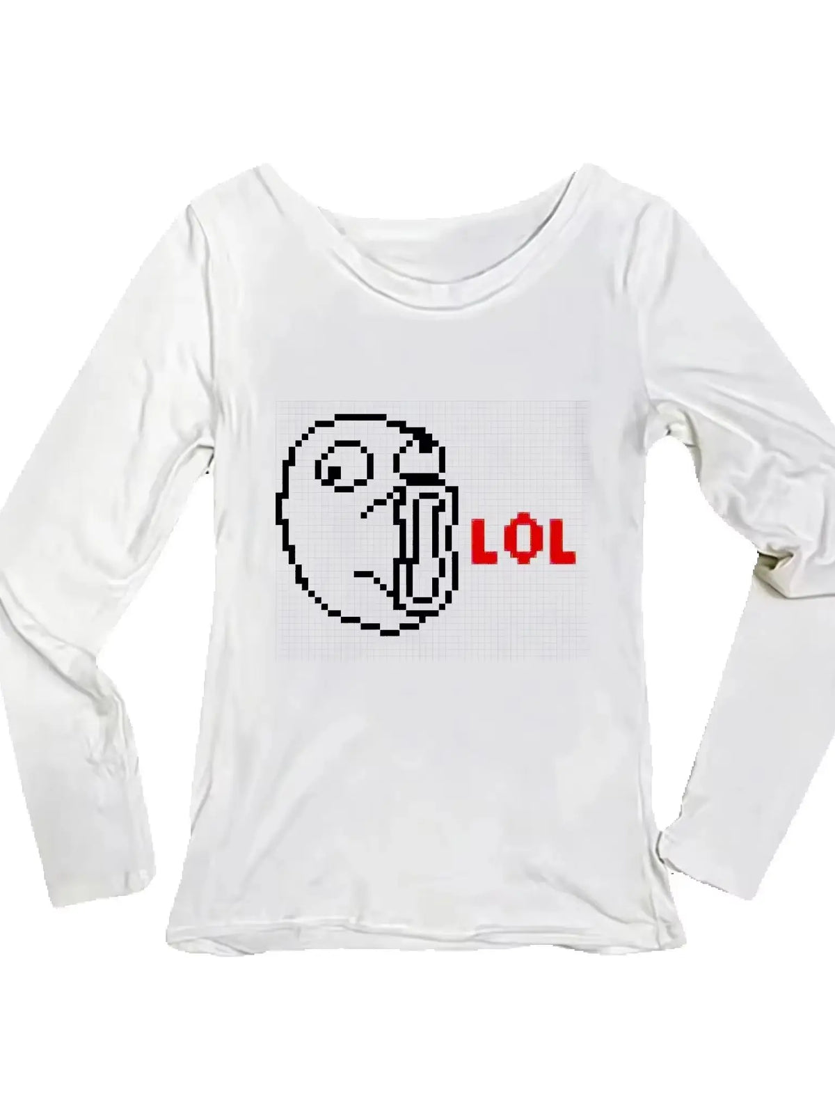 Women's Y2K Pixel Meme Long Sleeve Slim Fit Tee | Graphic Top