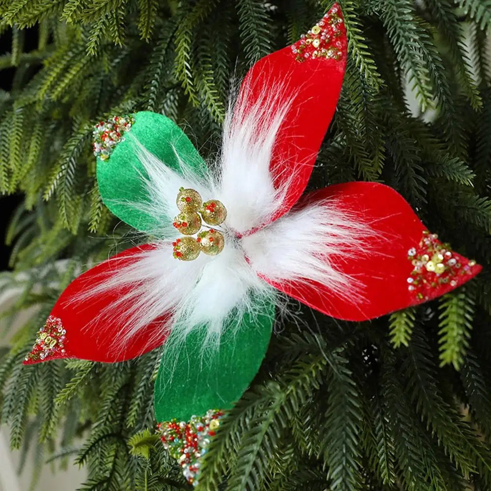 Glitter Christmas Flower Ornament – Soft Cloth Décor 32cm