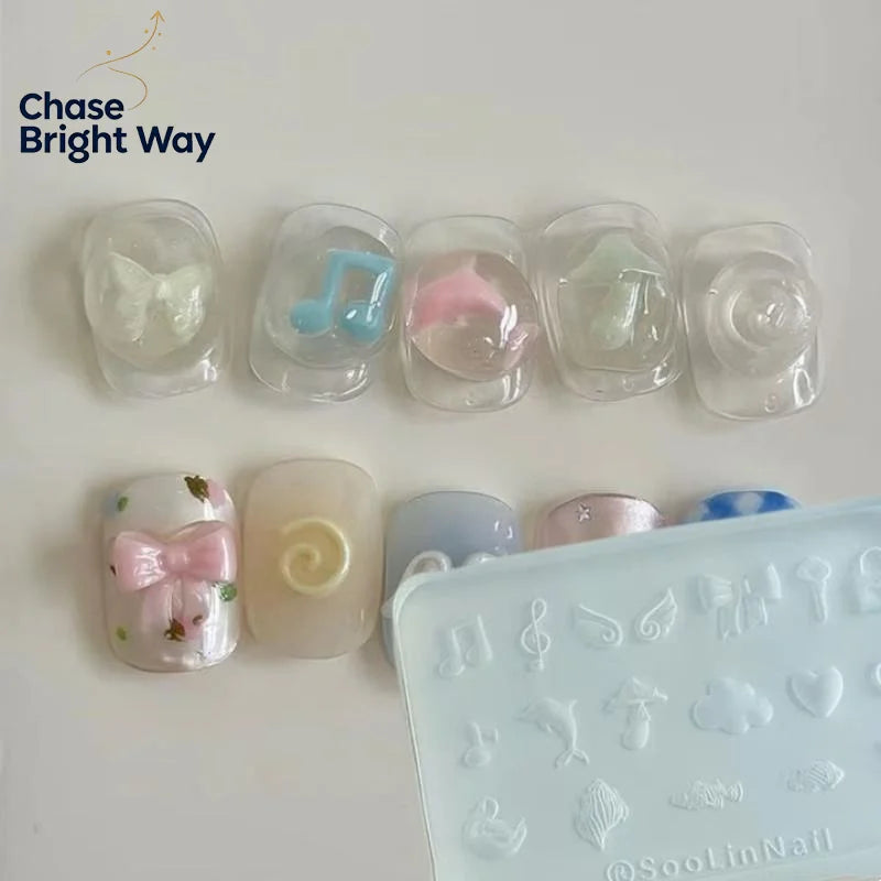 Y2K Silicone Nail Art Mold – Dolphin, Puppy & Bowknot DIY