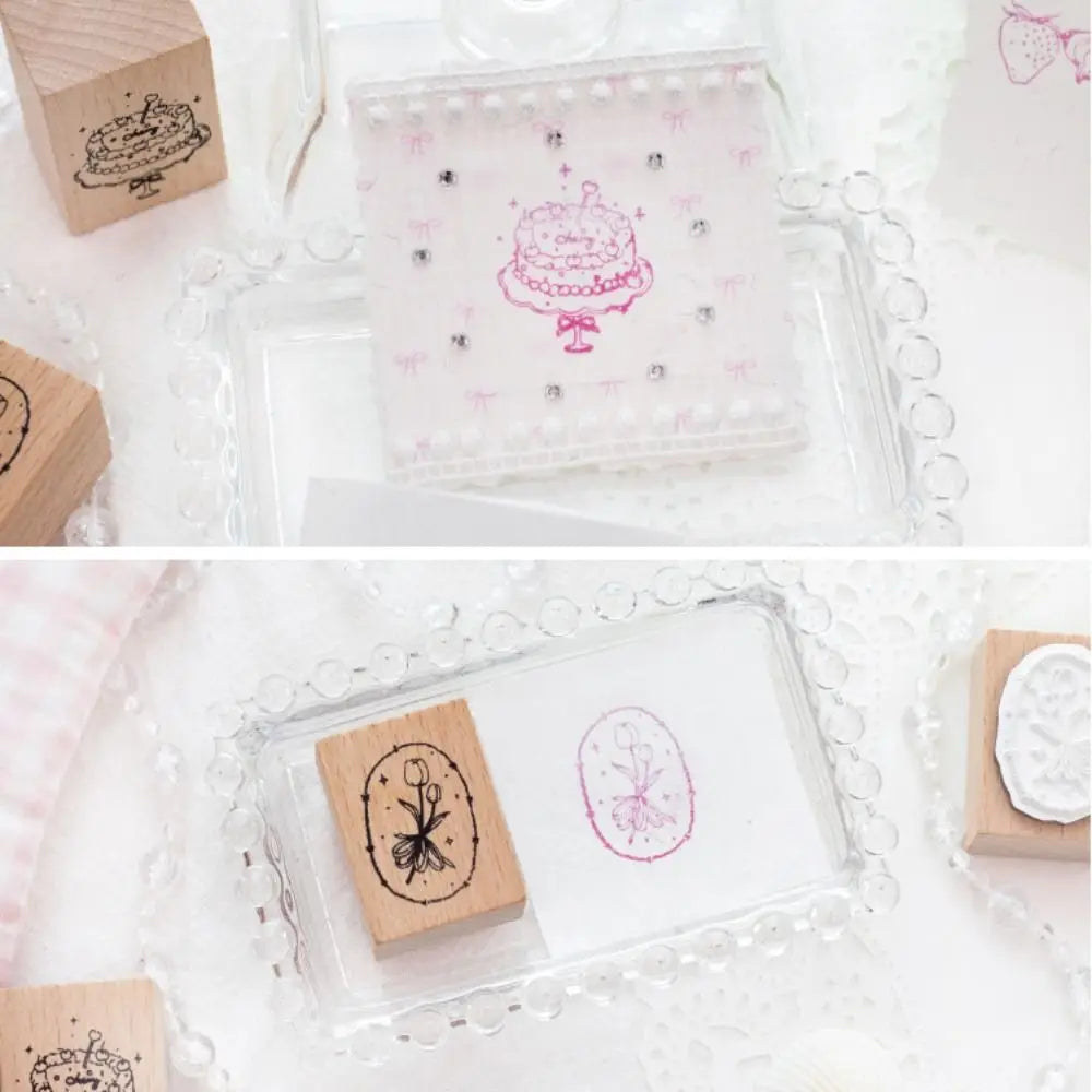 8-Piece Wood Rubber Stamp Set – Forest & Strawberry Journal