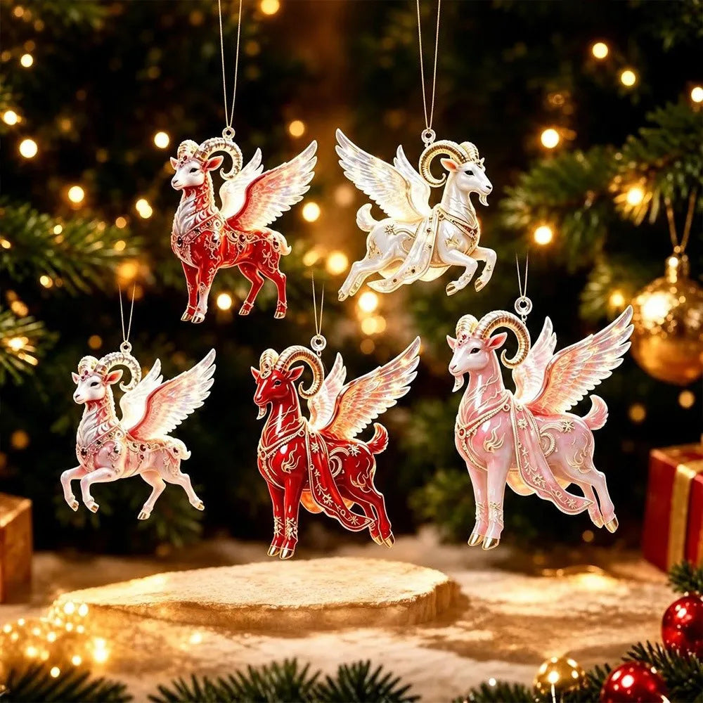 Rhinestone Acrylic Goat Hanging Ornaments – Zodiac Set 4–7 Pcs