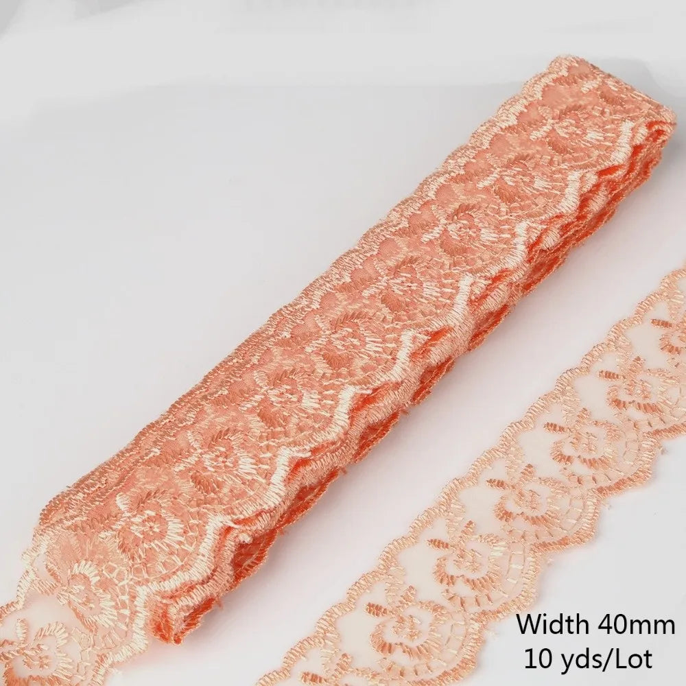 10 Yards Floral Embroidery Lace Trim – Hollow Polyester 40mm