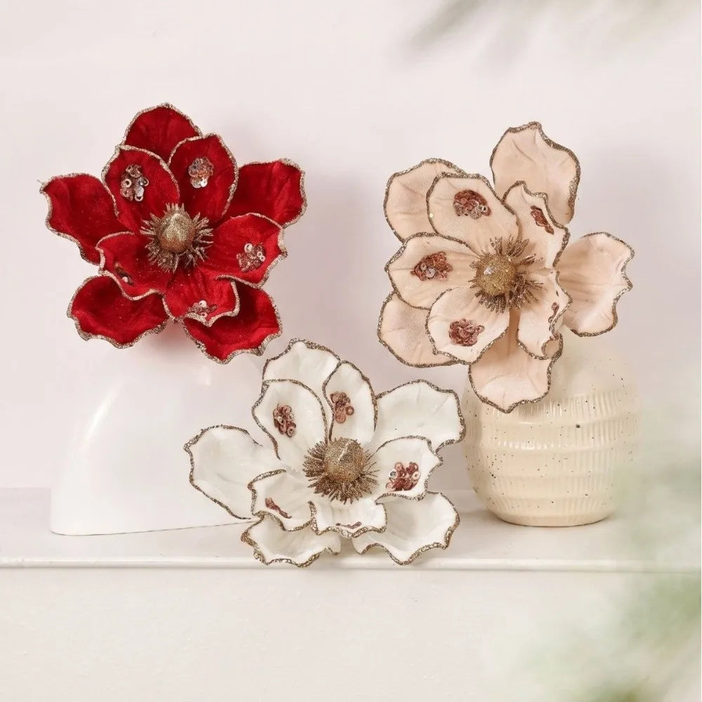Glitter Artificial Poinsettia Flower 21cm – Christmas Décor