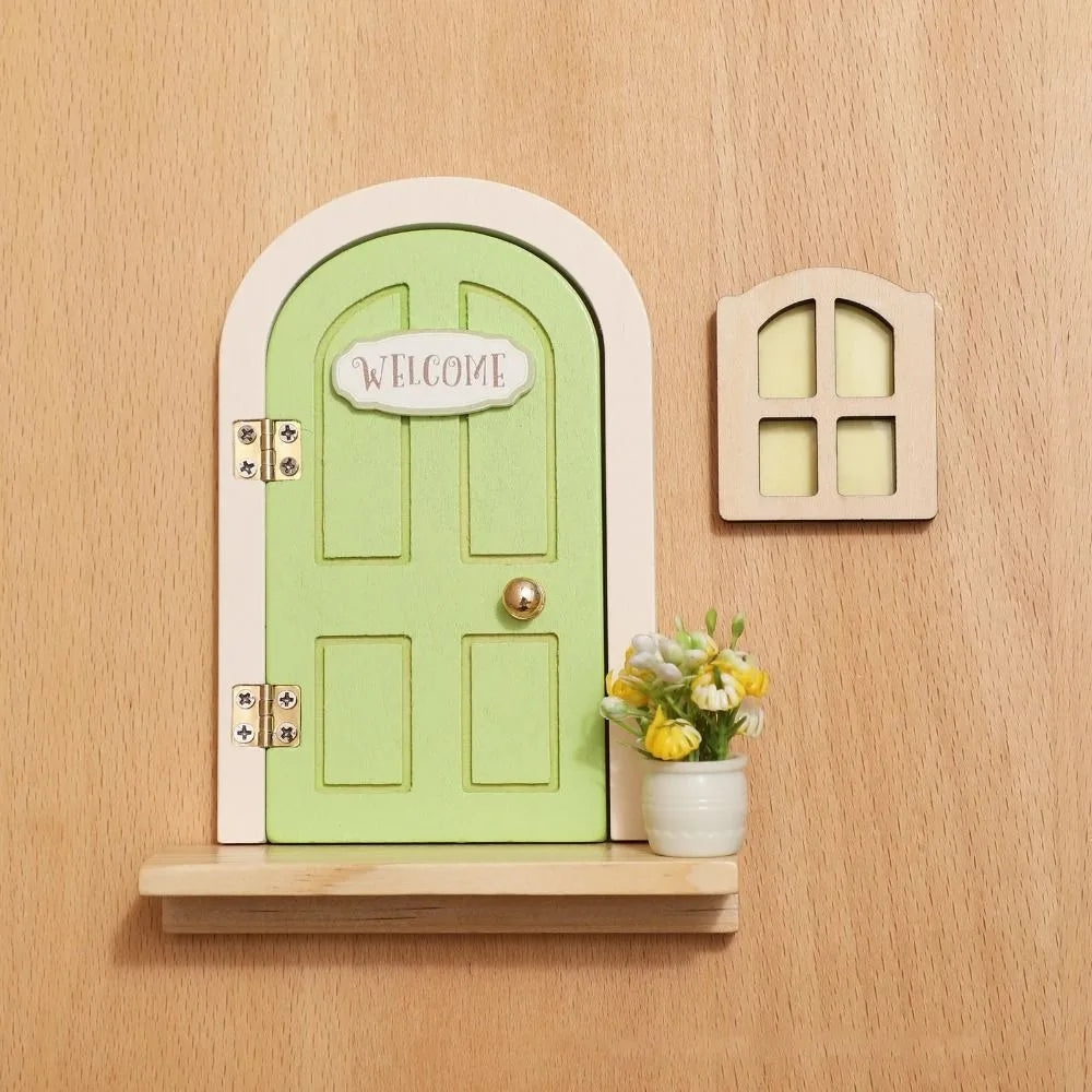 Wooden Fairy Elf Door Set – Mini Dollhouse Wall Décor Ornament