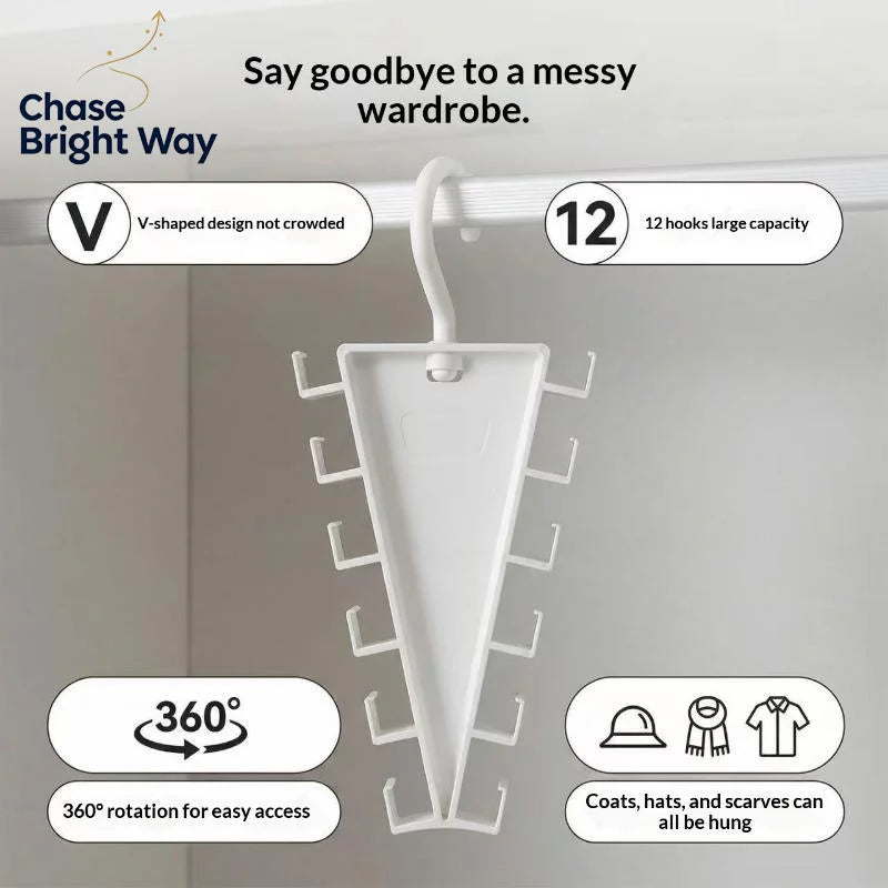 12-Slot Double-Sided Closet Hanger – Hat Belt Scarf Organizer