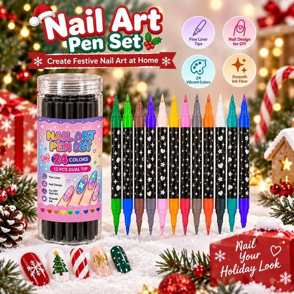 12-Pc Double-Ended Nail Art Pens – 24 Colors DIY Set