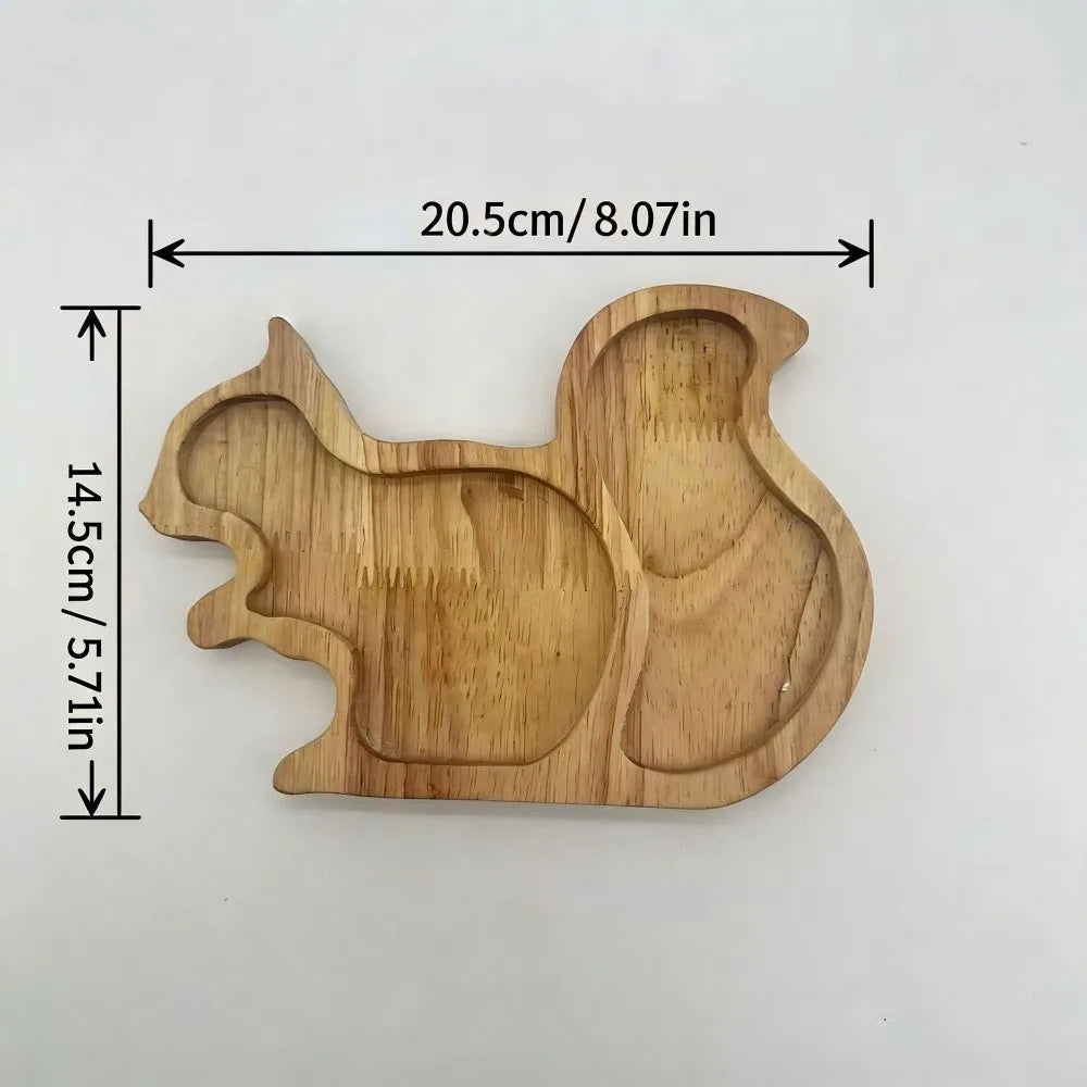 Squirrel Wooden Snack Tray – 2-Compartment Serving Platter