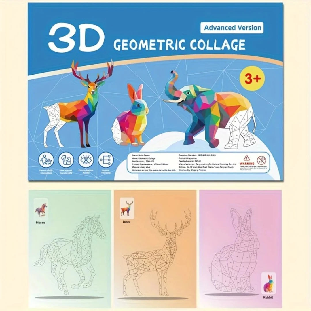 Kids Geometric Collage Puzzle Stickers – Animal Learning Toy