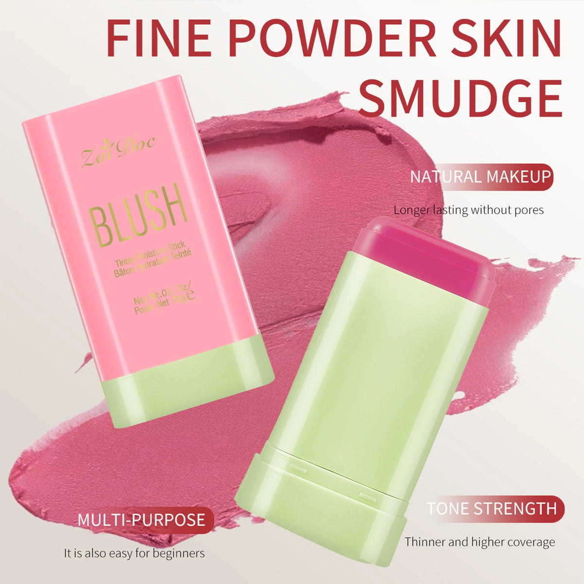ZaiDoc Blush Stick Set – 9 Matte Shades with Puff Applicator