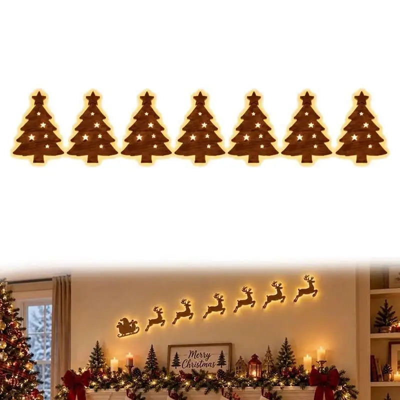 LED Glowing Wooden Reindeer Wall Décor – 7-Piece Christmas Set