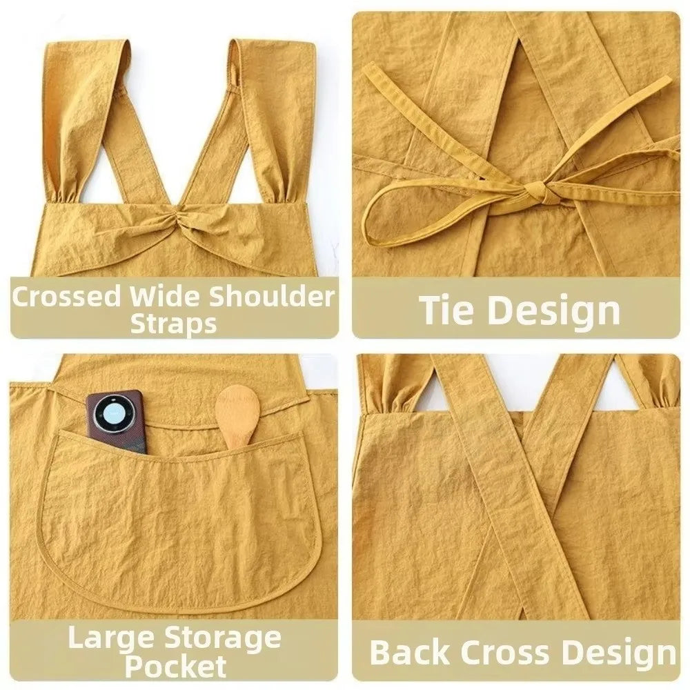 Women's Bow Strap Water-Resistant Kitchen Apron | Large Pockets