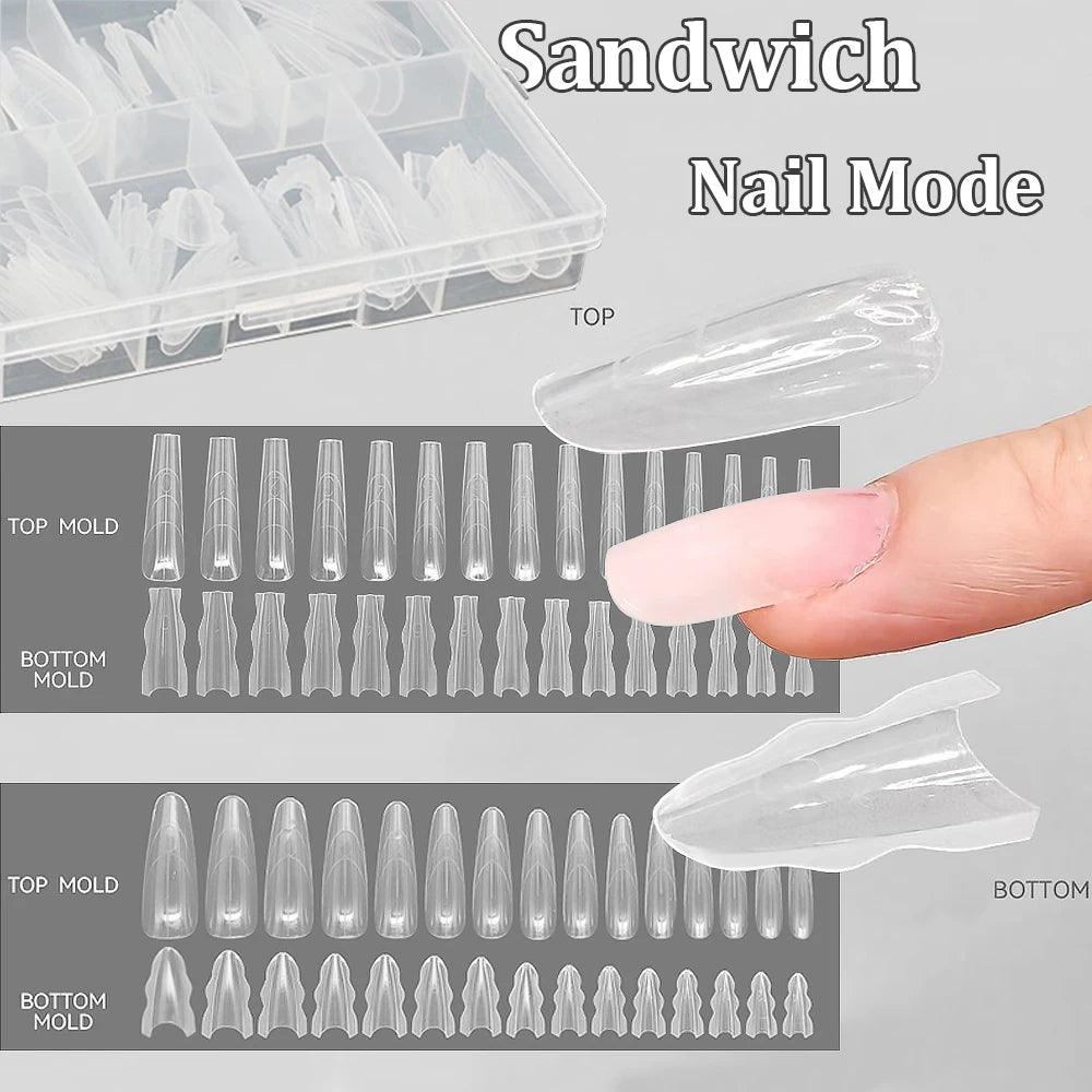 180pcs Dual Form Nail Extension Molds – 15 Sizes, Almond & Coffin